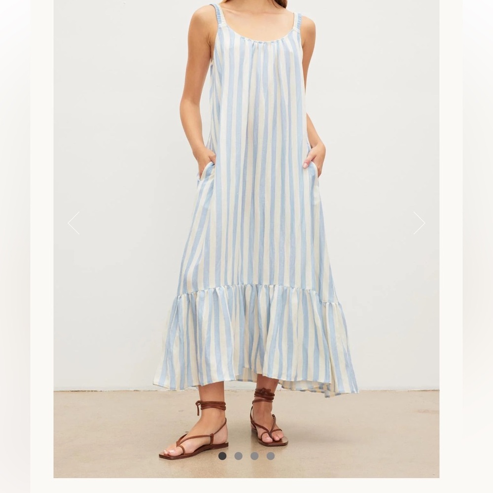 Blue and White Striped Maxi Dress